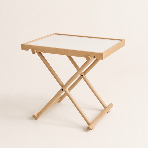 Pearl White Aster folding side table with removable serving tray