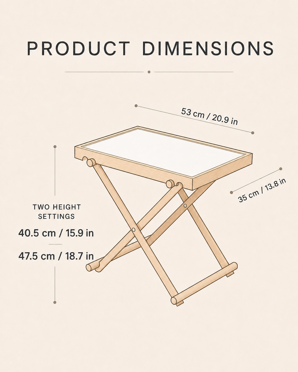Pearl White Aster side table dimensions in centimeters and inches