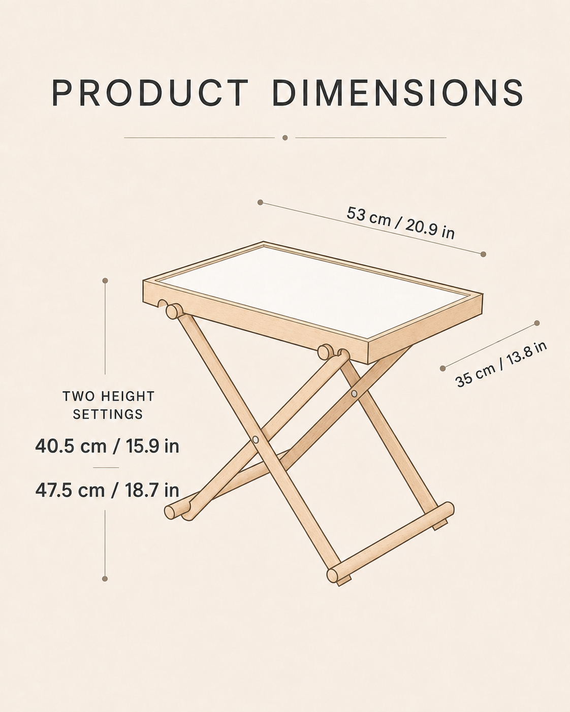 Pearl White Aster side table dimensions in centimeters and inches