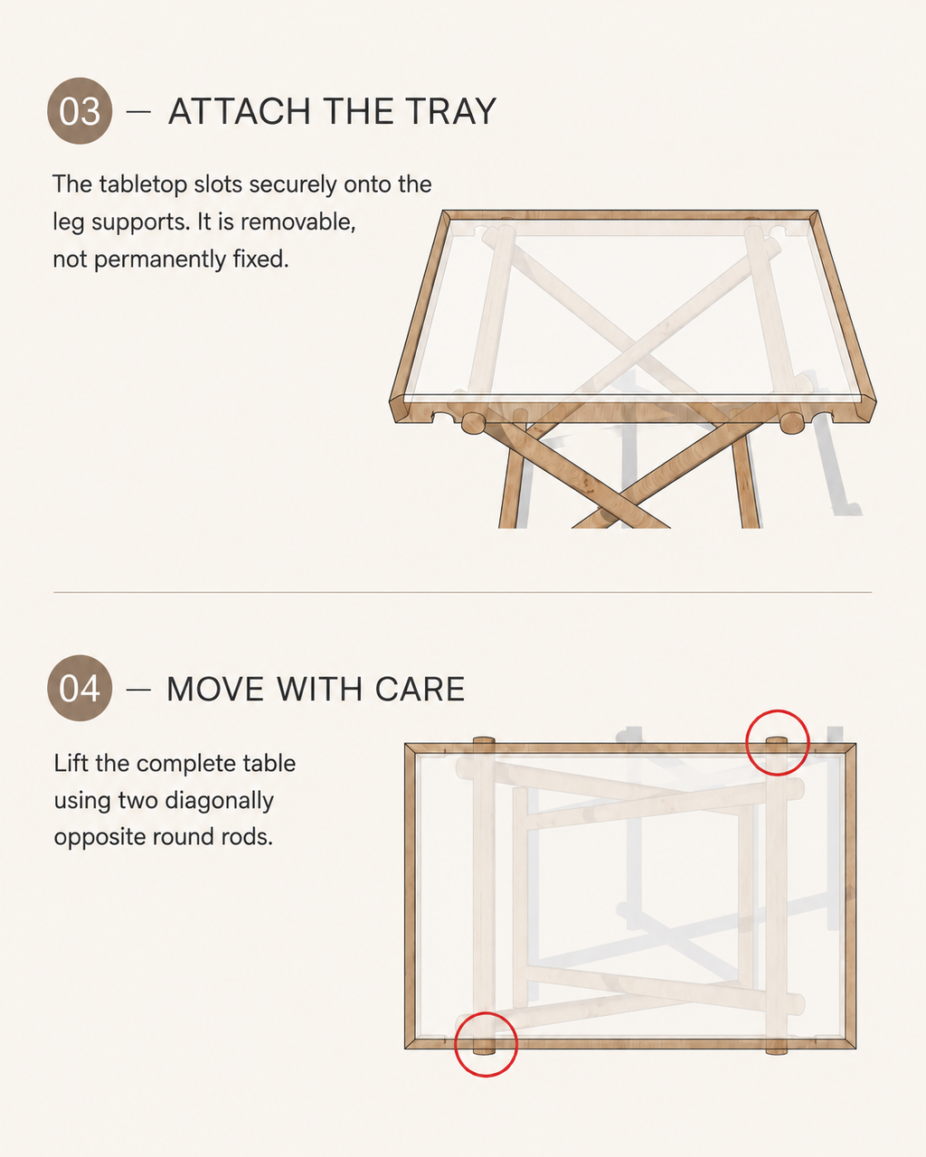 Aster tray attachment and safe moving instructions