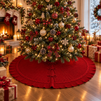 Red Cable Knit Christmas Tree Skirt 24 36 48 Inch, Knitted Tree Collar Cover, Farmhouse Christmas Holiday Home Decor