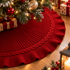 Red Cable Knit Christmas Tree Skirt 24 36 48 Inch, Knitted Tree Collar Cover, Farmhouse Christmas Holiday Home Decor