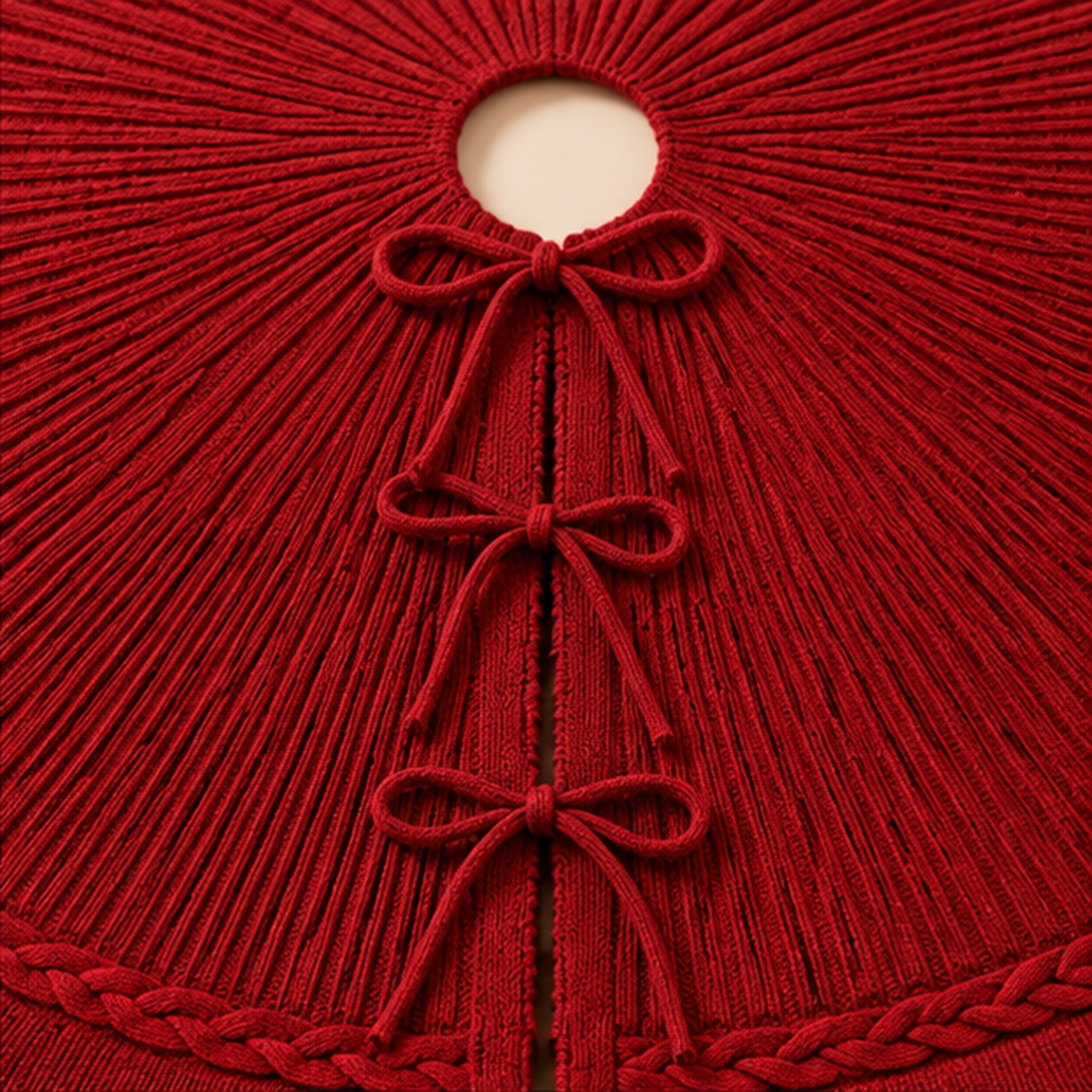 Red Cable Knit Christmas Tree Skirt 24 36 48 Inch, Knitted Tree Collar Cover, Farmhouse Christmas Holiday Home Decor