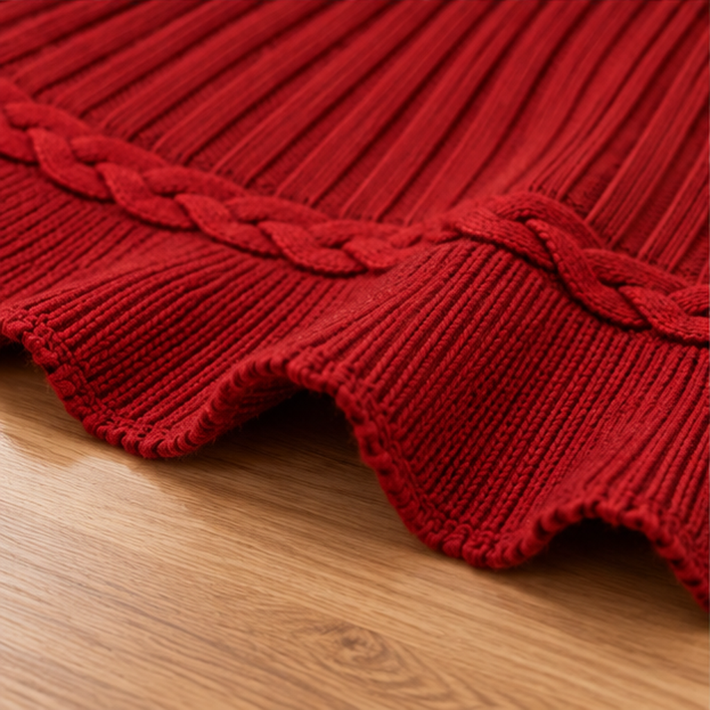 Red Cable Knit Christmas Tree Skirt 24 36 48 Inch, Knitted Tree Collar Cover, Farmhouse Christmas Holiday Home Decor