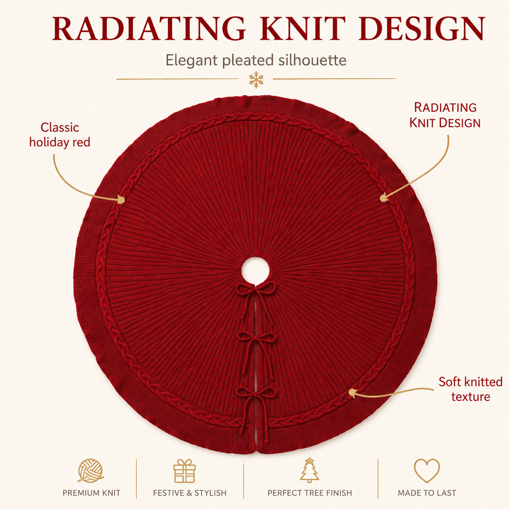 Red Cable Knit Christmas Tree Skirt 24 36 48 Inch, Knitted Tree Collar Cover, Farmhouse Christmas Holiday Home Decor
