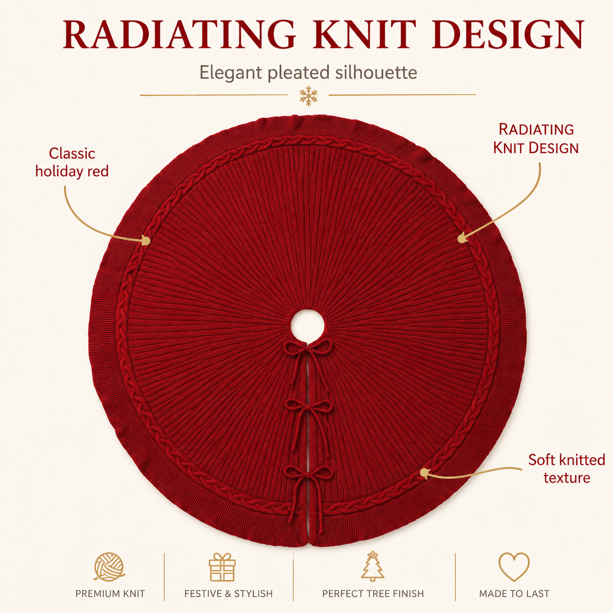 Red Cable Knit Christmas Tree Skirt 24 36 48 Inch, Knitted Tree Collar Cover, Farmhouse Christmas Holiday Home Decor