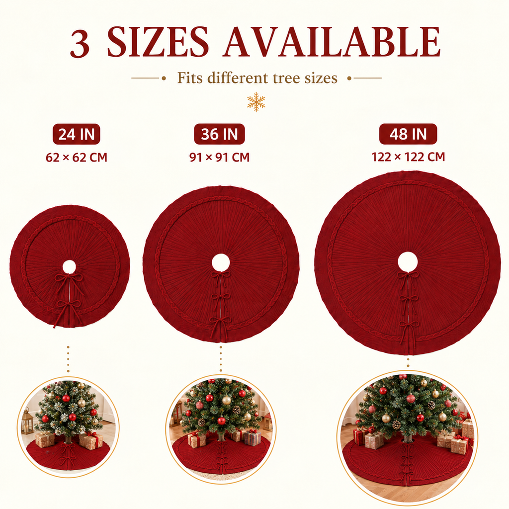 Red Cable Knit Christmas Tree Skirt 24 36 48 Inch, Knitted Tree Collar Cover, Farmhouse Christmas Holiday Home Decor