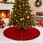 Red Cable Knit Christmas Tree Skirt 24 36 48 Inch, Knitted Tree Collar Cover, Farmhouse Christmas Holiday Home Decor