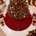 Red Cable Knit Christmas Tree Skirt 24 36 48 Inch, Knitted Tree Collar Cover, Farmhouse Christmas Holiday Home Decor