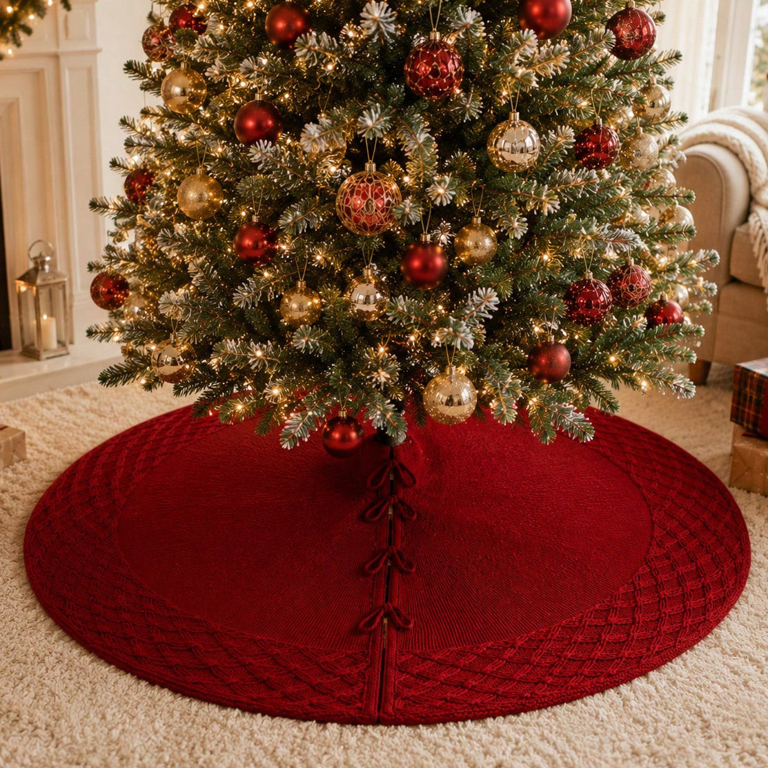 Red Cable Knit Christmas Tree Skirt - 24", 36", 48"