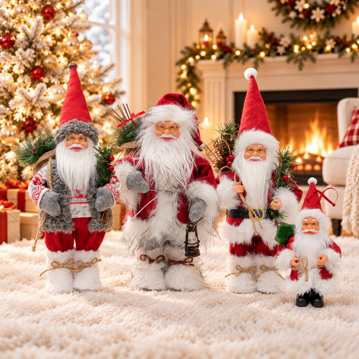 4-Piece Santa Claus Figurine Set – Assorted Christmas Decorations