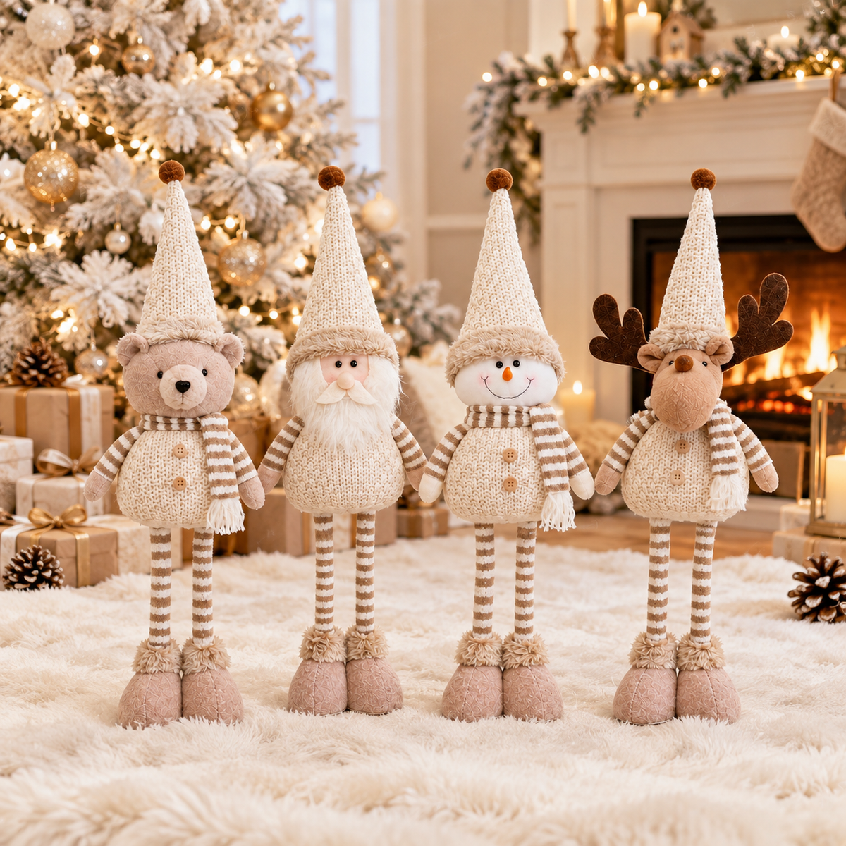 4-Piece Adjustable Christmas Figurine Set – Bear, Santa, Snowman & Reindeer