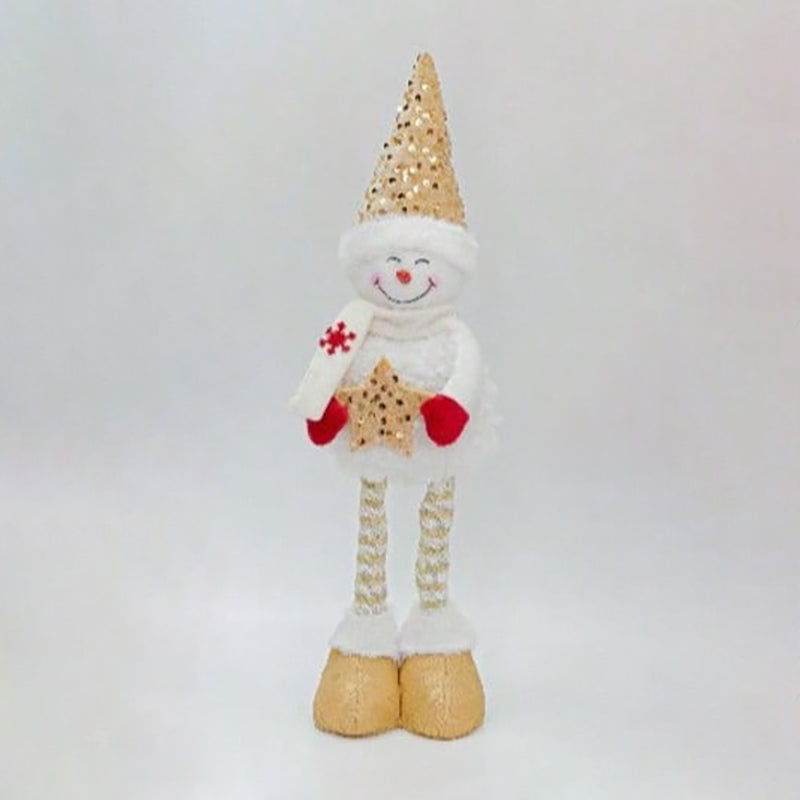 Gold sequin-hat Christmas snowman figurine holding a star