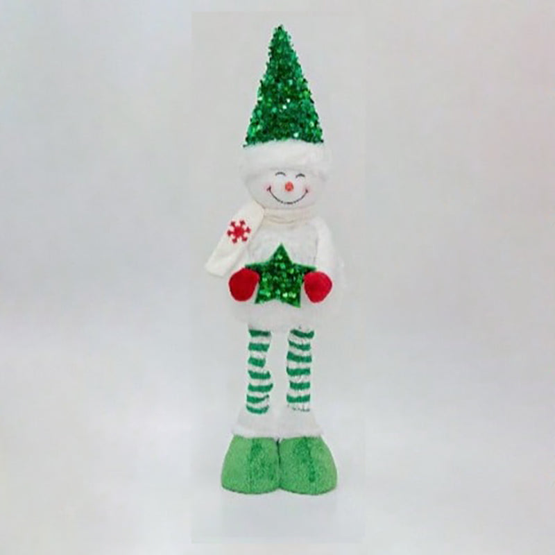 Green sequin-hat Christmas snowman figurine holding a star