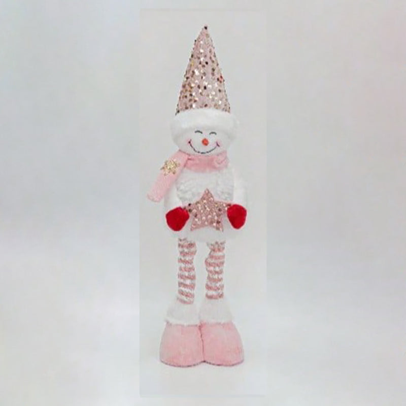 Pink sequin-hat Christmas snowman figurine holding a star