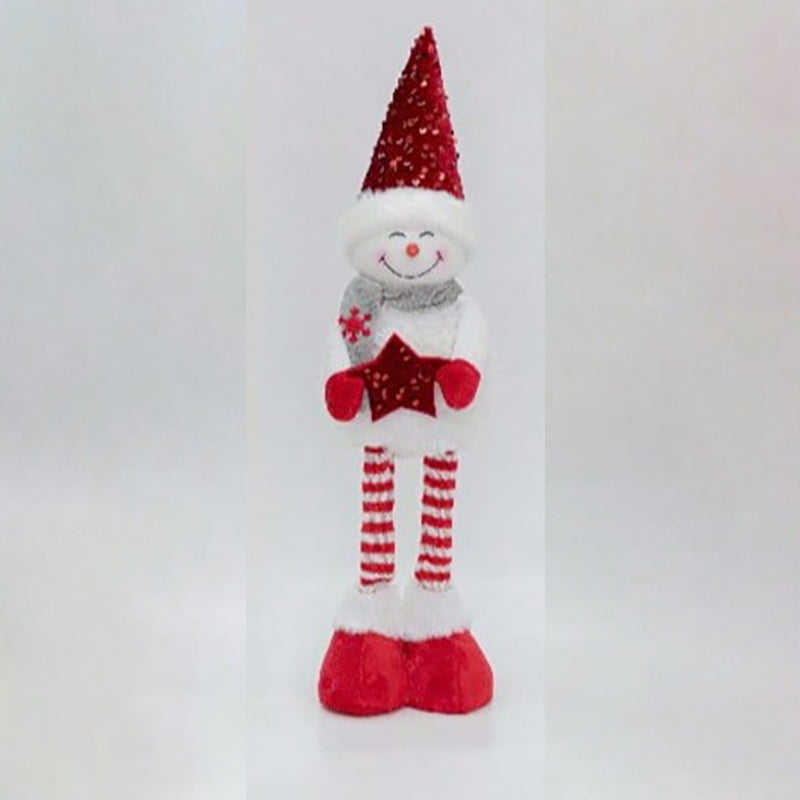 Red sequin-hat Christmas snowman figurine holding a star