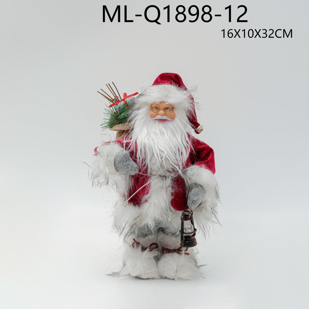 Santa figurine with lantern and pine accents, 16 by 10 by 32 centimeters