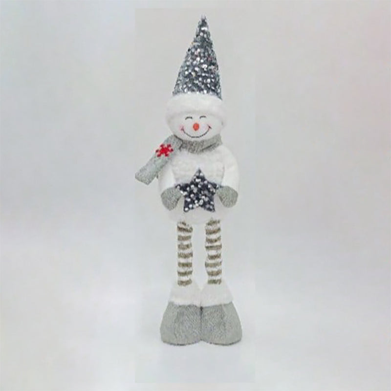 Silver sequin-hat Christmas snowman figurine holding a star